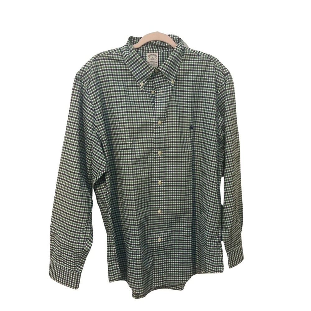 Brooks Brothers Regent Fit Green Check Button-Down Shirt - Pit to Pit 22”.